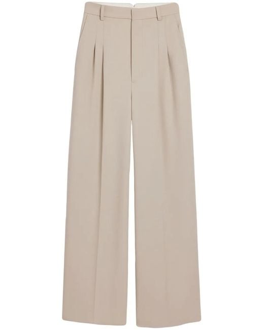 AMI Natural Wide-Leg Tailored Wool Trousers