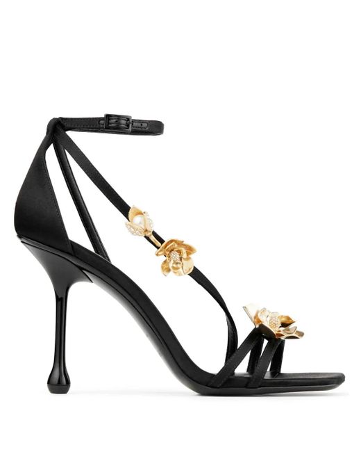 Jimmy Choo Black Zea 95 Satin Heeled Sandals