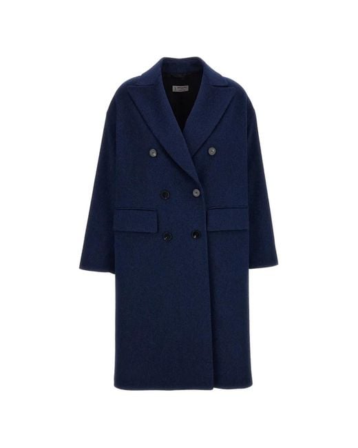 Alberto Biani Blue Double-Breasted Coat