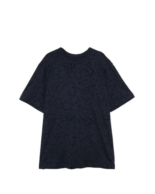 JNBY Blue Flocked Floral-Print T-Shirt