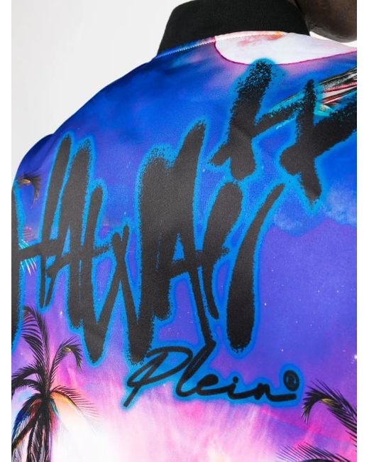 Philipp Plein Blue Hawaii Printed Bomber Jacket for men