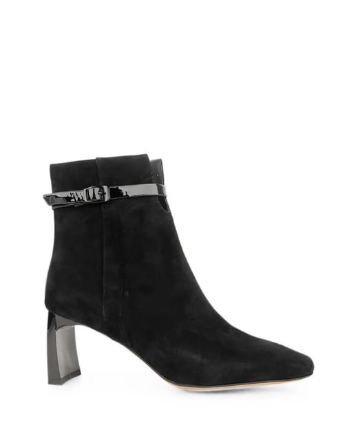 Linda Baumann Black Buckle-Strap Square-Toe Ankle Boots