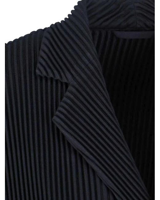 Homme Plissé Issey Miyake Black Pleated Double-Breasted Blazer for men