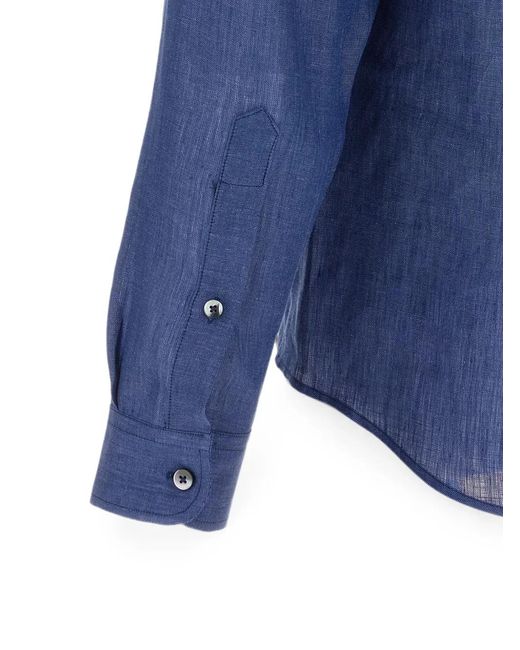 Riviera Blue Button-Down Linen Shirt for men