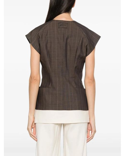 Ganni Brown Pinstripe Vest