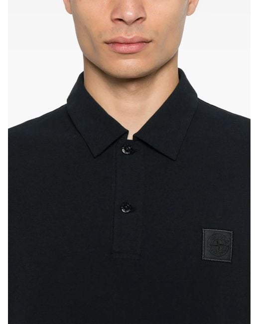 Stone Island Black Cotton Ghost-Patch Polo Shirt for men