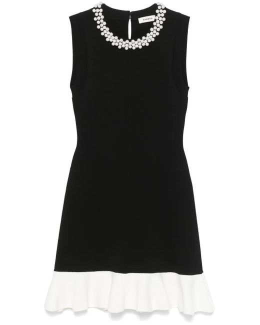 Sandro Black Faux-Pearl Embellished Mini Dress