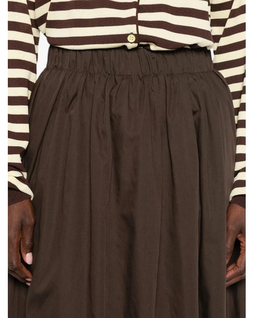 ViCOLO Brown Elasticated-Waist Flared Midi Skirt
