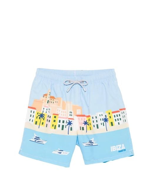 Mc2 Saint Barth Blue Ibiza Graphic-Print Swim Shorts for men