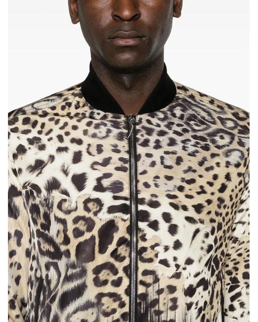 Roberto Cavalli Black Tiger Tooth-Detailed Leopard-Print Bomber Jacket for men