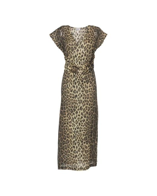 Moschino Green Leopard-Print Belted Maxi Dress