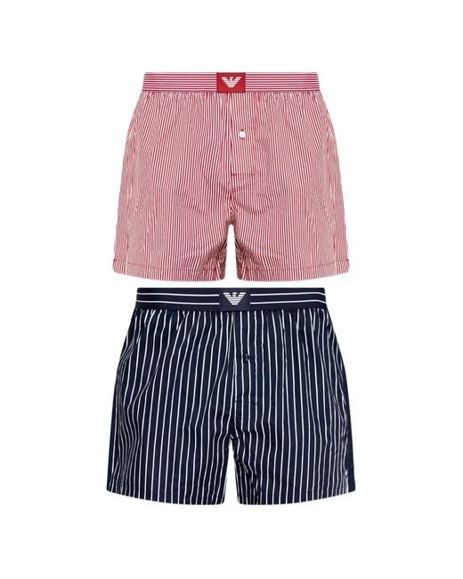 Emporio Armani Pink Vertical-Stripe Logo-Patch Boxers (Set Of Two) for men