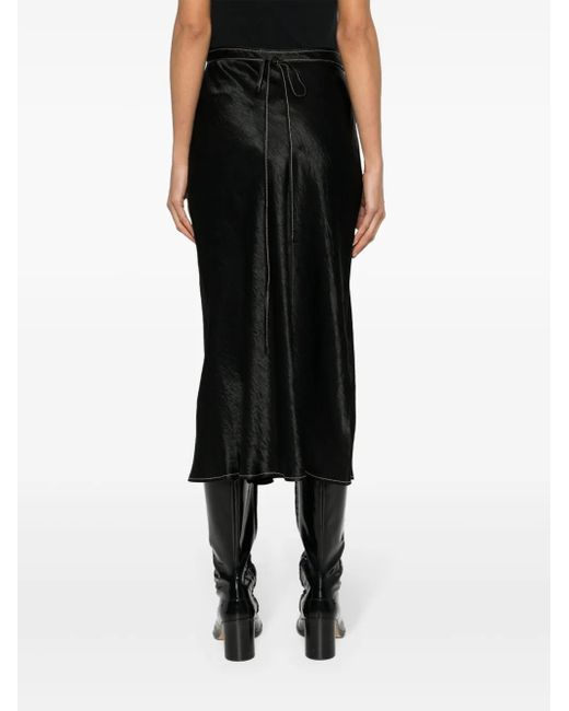 Acne Black Satin Wrap Midi Skirt