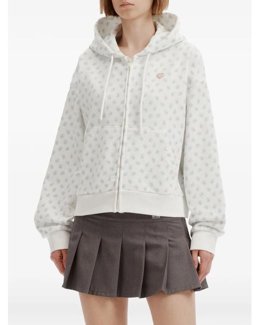 Chocoolate White Logo-Pattern Zip-Up Hoodie
