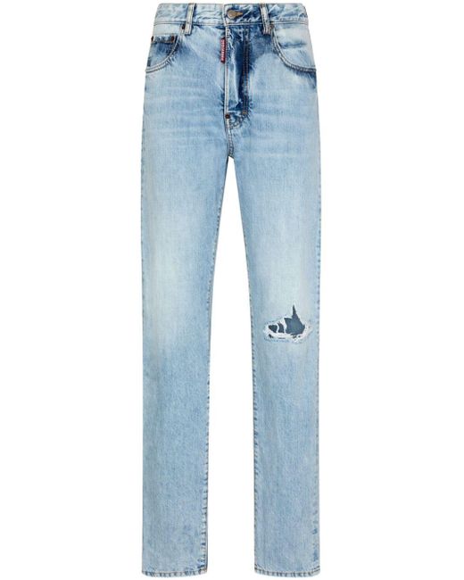 DSquared² Blue Ripped-detail Slim-cut Jeans