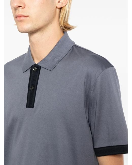 Boss Blue Mercerised-Cotton Polo Shirt With Striped Trims for men