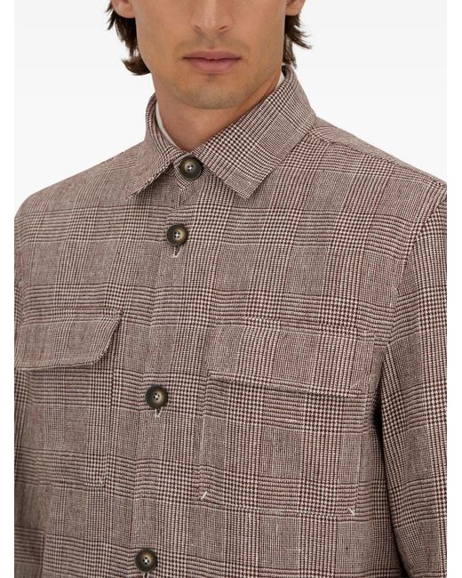 Herno Red Check-Pattern Pocket-Details Linen Jacket for men