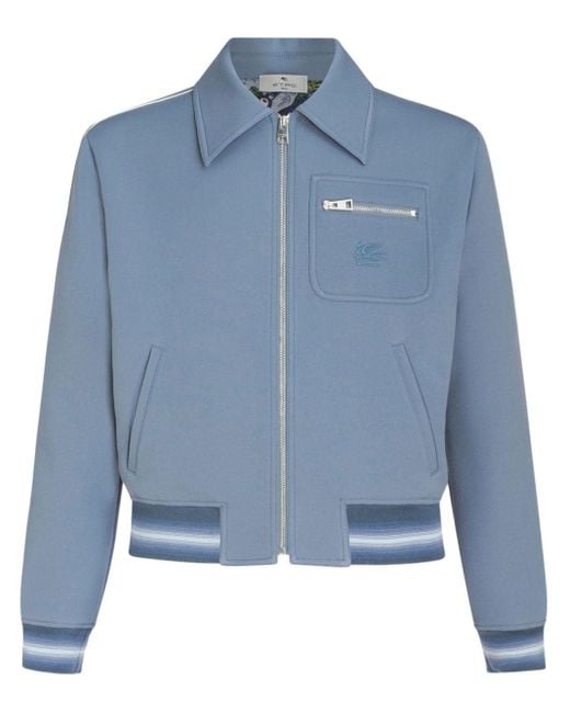 Etro Blue Pegaso-embroidered Zip-up Jacket for men