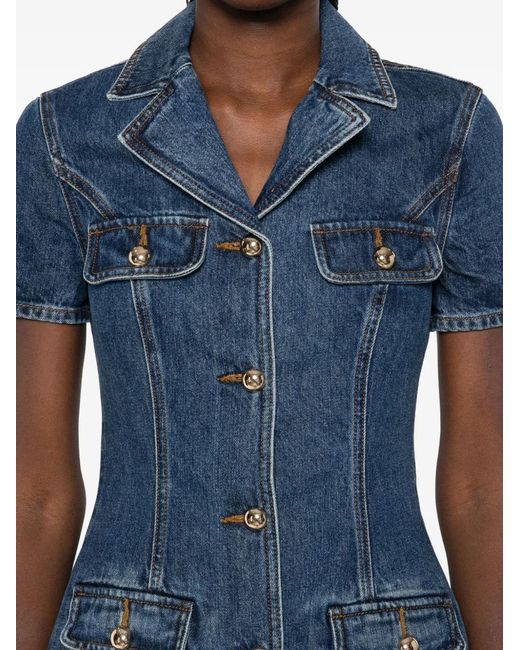 Self-Portrait Blue Button-Fastening Denim Dress