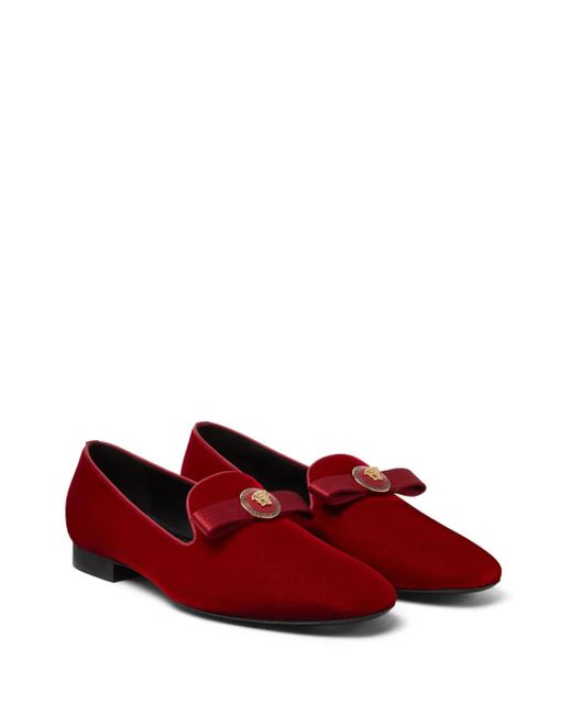 Versace Red Gianni Ribbon Velvet Slippers
