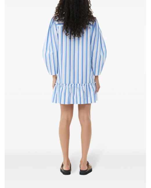 Ganni Blue Striped Organic Cotton Shirtdress