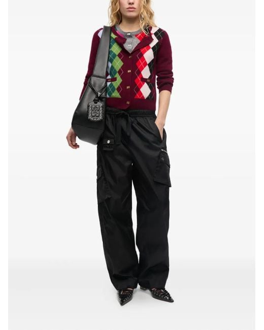 Ganni Red Argyle-Pattern Cardigan