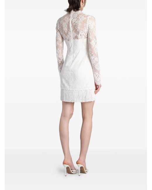retroféte White Xylina Fringe-Trim Lace Mini Dress