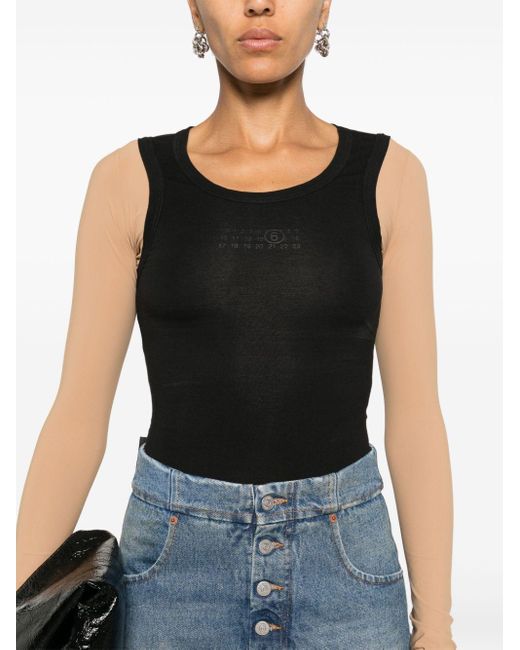 MM6 by Maison Martin Margiela Black Numbers-Motif Layered Top