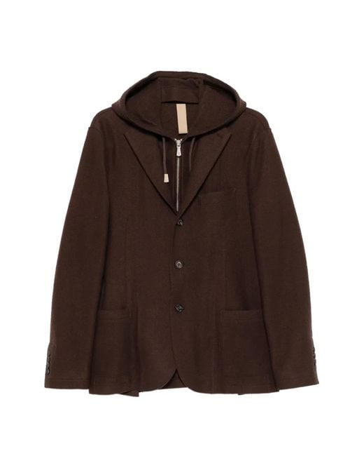 Eleventy Brown Hooded Wool Jacket for men