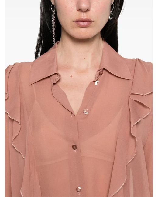Blumarine ラッフル シルクシャツ Pink