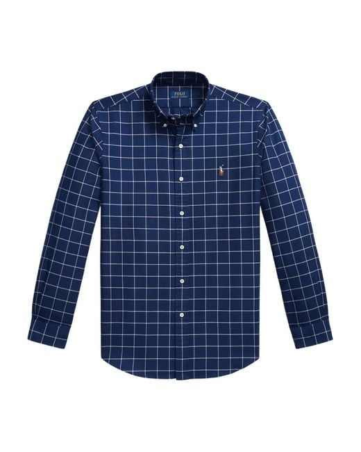 Polo Ralph Lauren Blue Logo-Embroidered Oxford Shirt for men