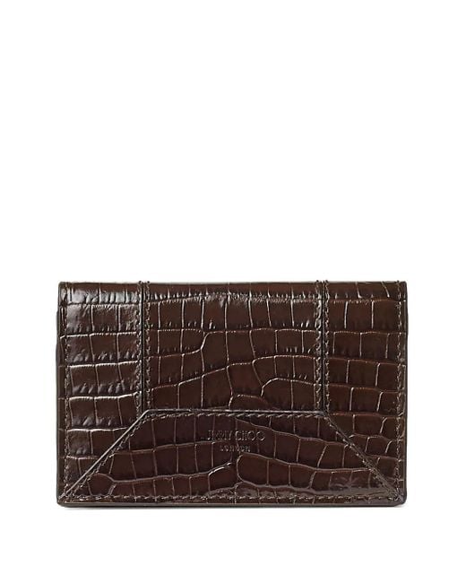 Jimmy Choo Brown Nello Crocodile-Effect Leather Wallet