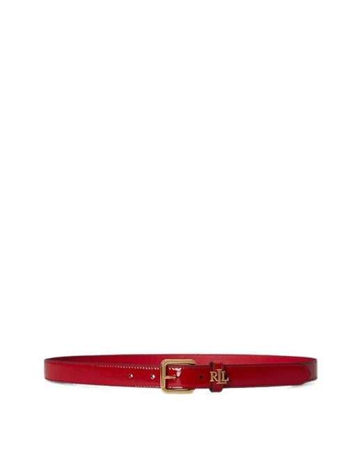 Ralph Lauren Red Logo-Plaque Patent-Leather Belt