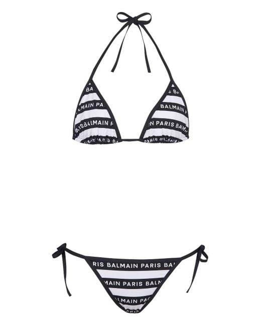 Balmain White Logo-print Triangle Bikini Set