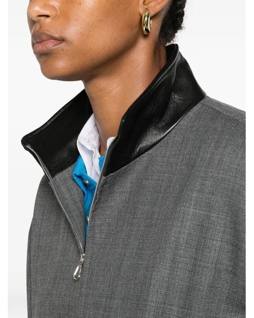 Sandro Black Leather-Collar Wool Jacket