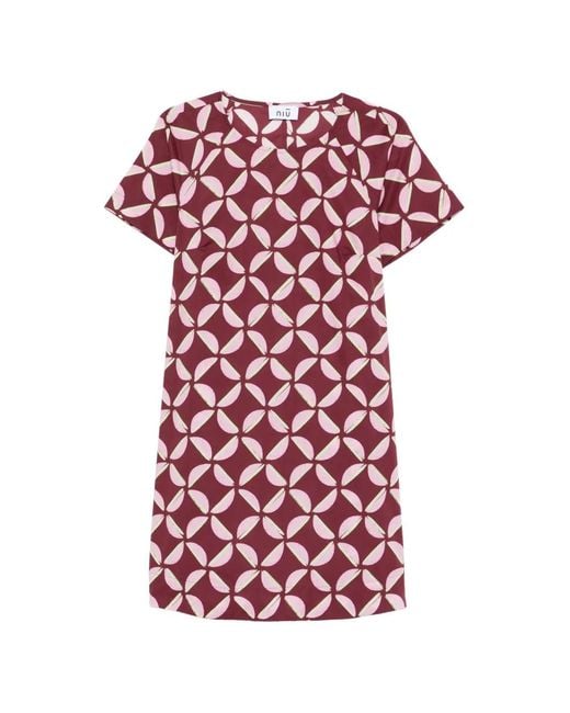 Niu Red Robe Courte À Imprimé Géométrique