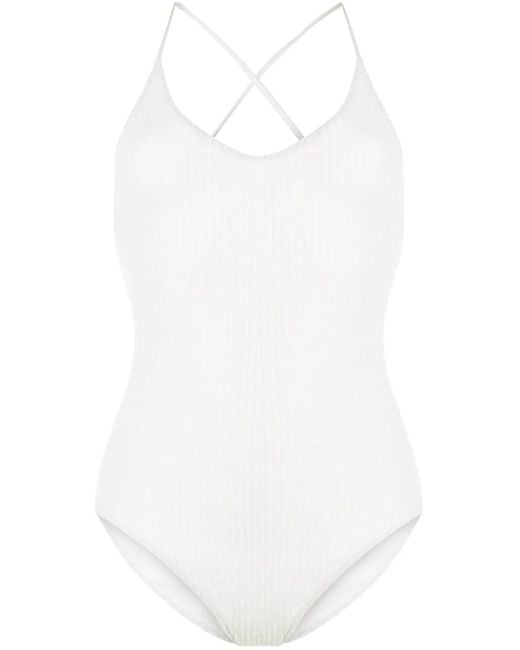 Duskii White Margot Ribbed Swimsuit