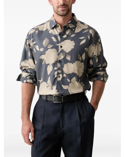 Joop! Blue Floral-Print Long-Sleeve Shirt for men