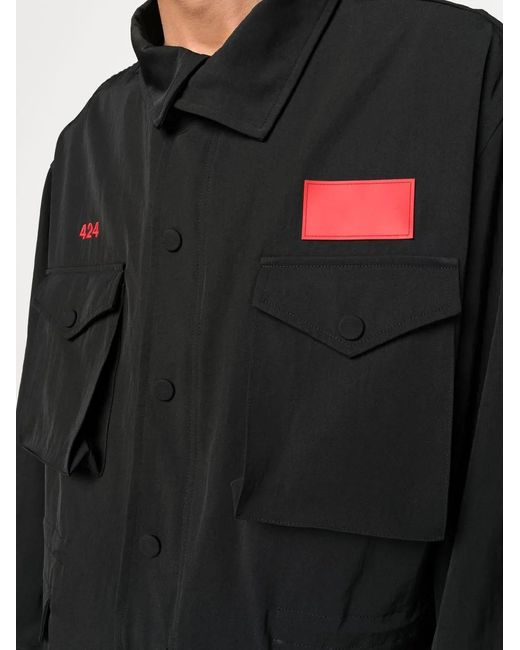 424 Black Asymmetric Logo-Patch Shirt Jacket for men