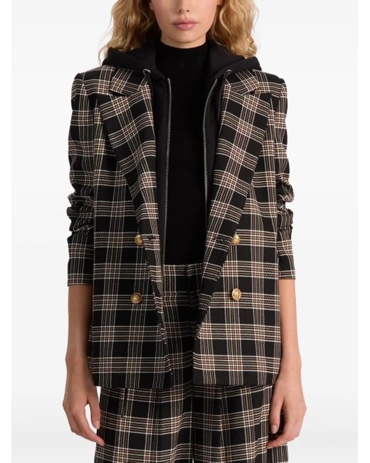 Alice + Olivia Jordan Geruit Jack Met Dubbele Rij Knopen in het Black