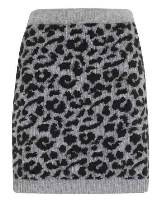 FEDERICA TOSI Gray Leopard-Print Knit Mini Skirt