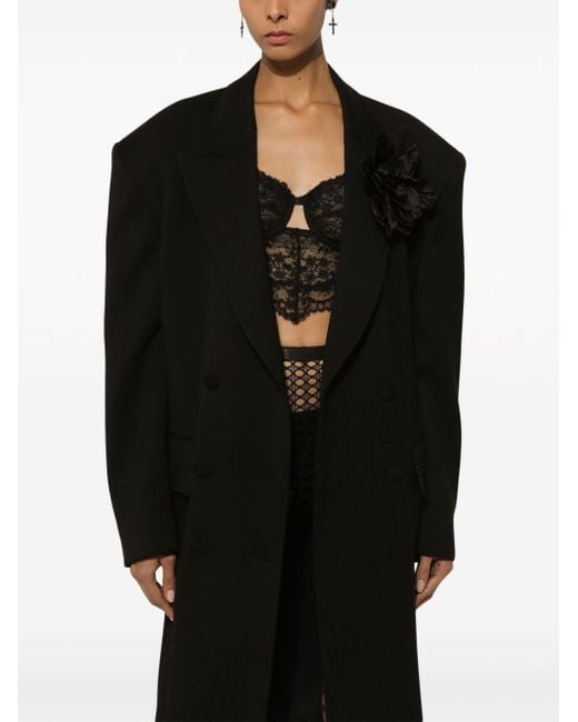 Dolce & Gabbana Black Zweireihiger Oversize-Mantel Aus Wollkrepp