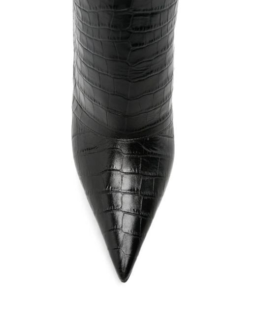 Tom Ford Black Croc-Effect Over-The-Knee Boots