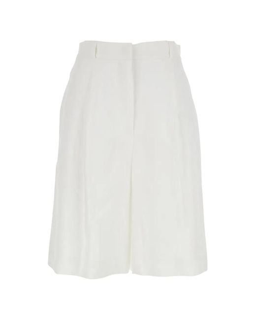 Max Mara White Pleat-Detail Linen Shorts