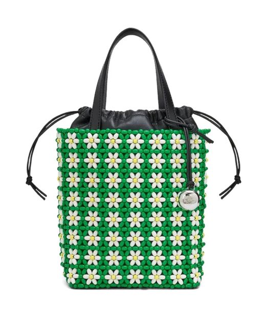 Loewe Green Mini Beaded Flower Bucket Bag
