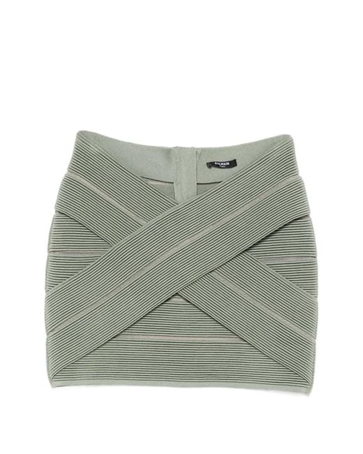 Balmain Green Crossover Knitted Skirt