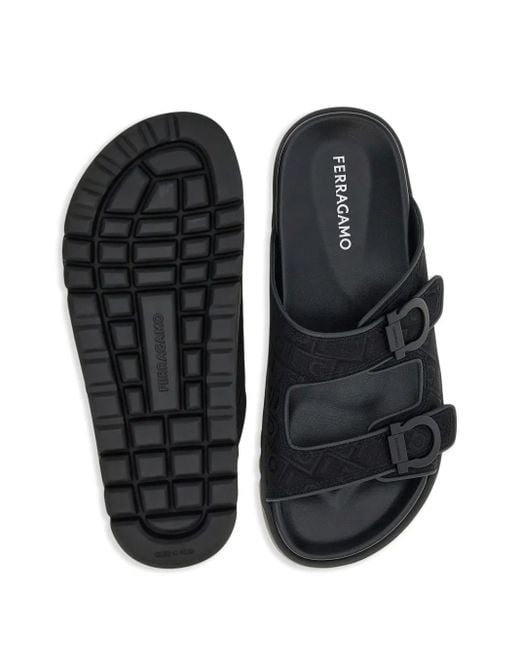 Sandali Con Motivo Gancini Jacquard di Ferragamo in Black da Uomo