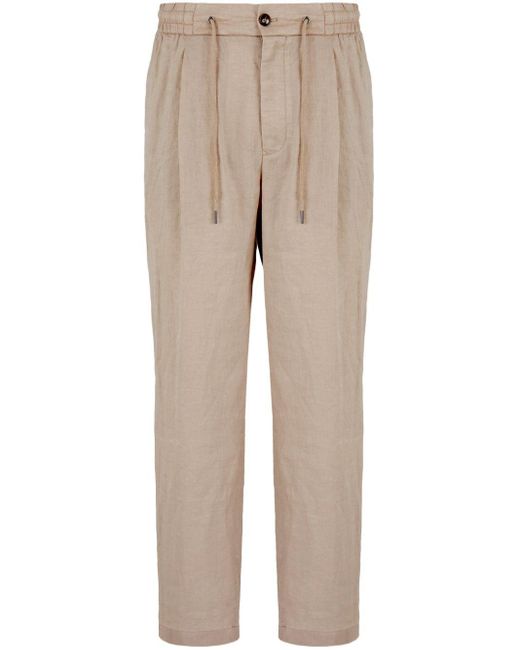 Giorgio Armani Natural Pleat Detail Linen Lounge Trousers for men