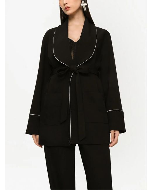 Dolce & Gabbana Black Piped Belted Shawl Jacket