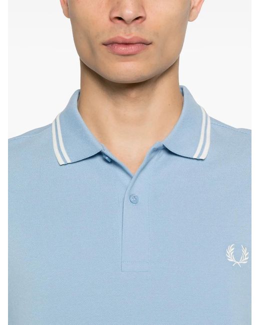Comme des Garçons Blue Light Polo With Striped Trim And Button Closure for men